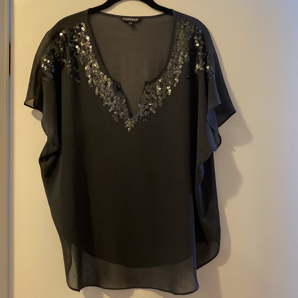 Express grey sequin sheer top
